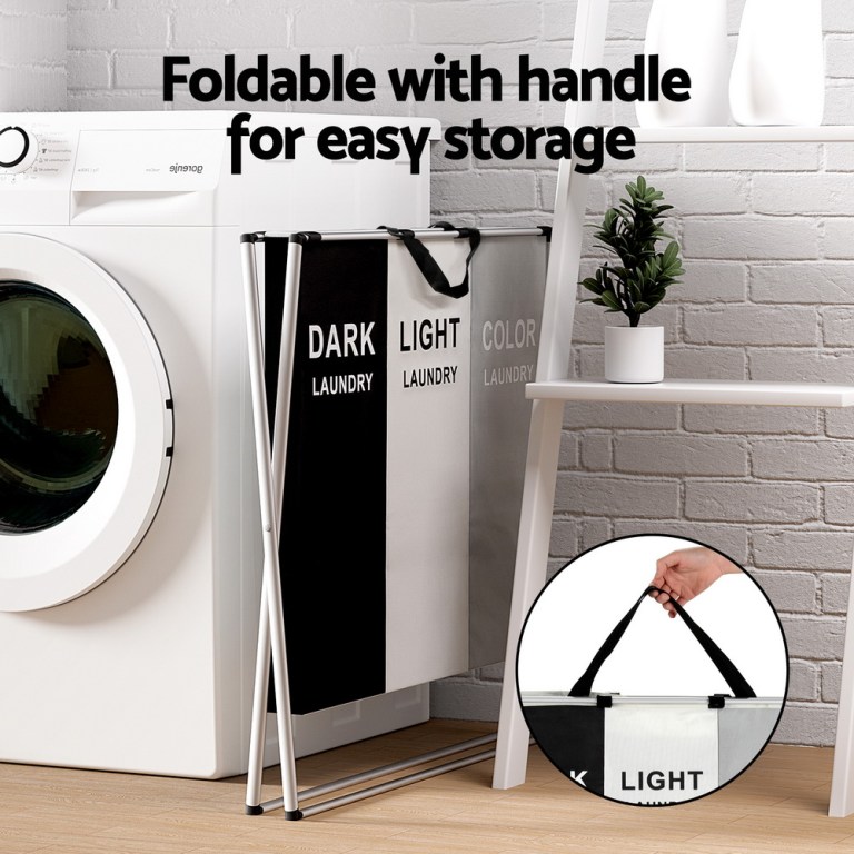 artiss laundry basket hamper large foldable washing clothes storage 3 sections