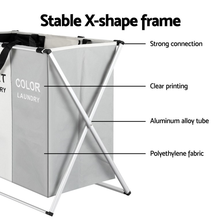 artiss laundry basket hamper large foldable washing clothes storage 3 sections