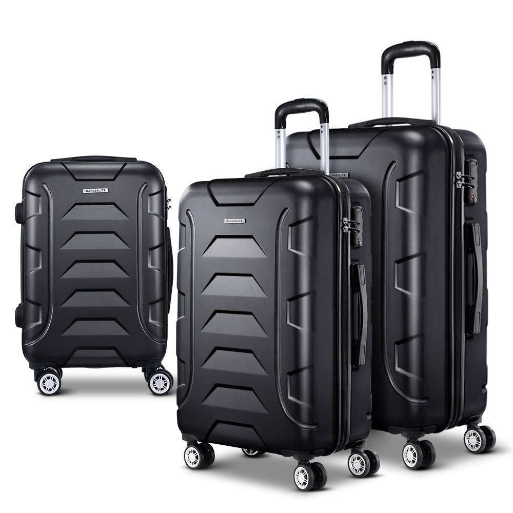 wanderlite 3set 20 24 28 inch luggage with tsa lock spinner case black