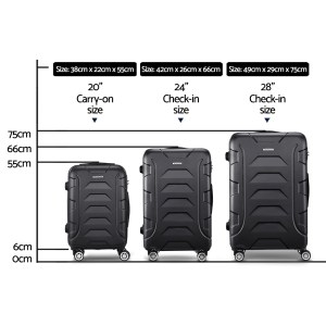 wanderlite 3set 20 24 28 inch luggage with tsa lock spinner case black