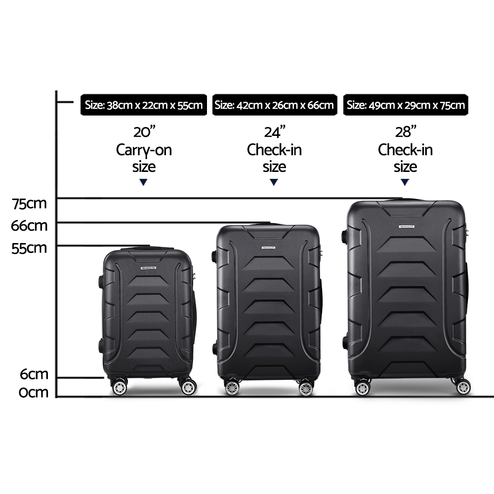 wanderlite 3set 20 24 28 inch luggage with tsa lock spinner case black