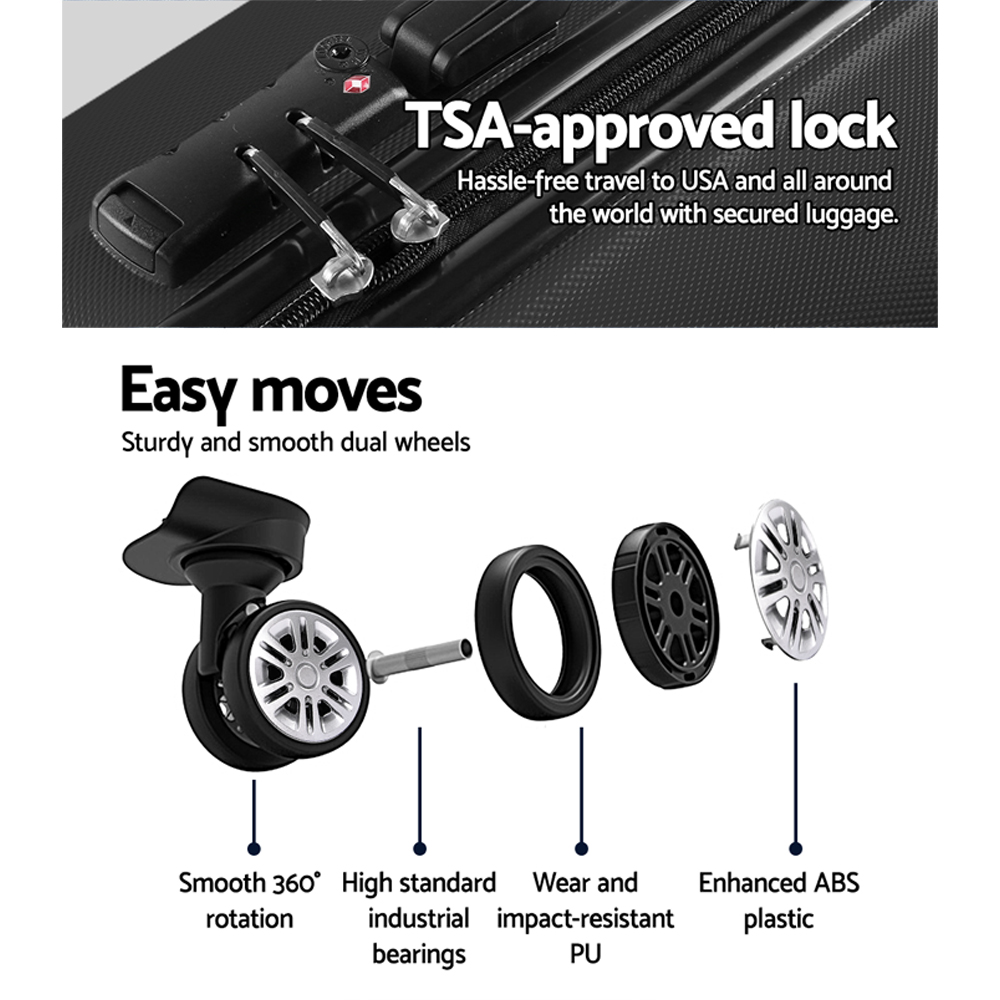 wanderlite 3set 20 24 28 inch luggage with tsa lock spinner case black