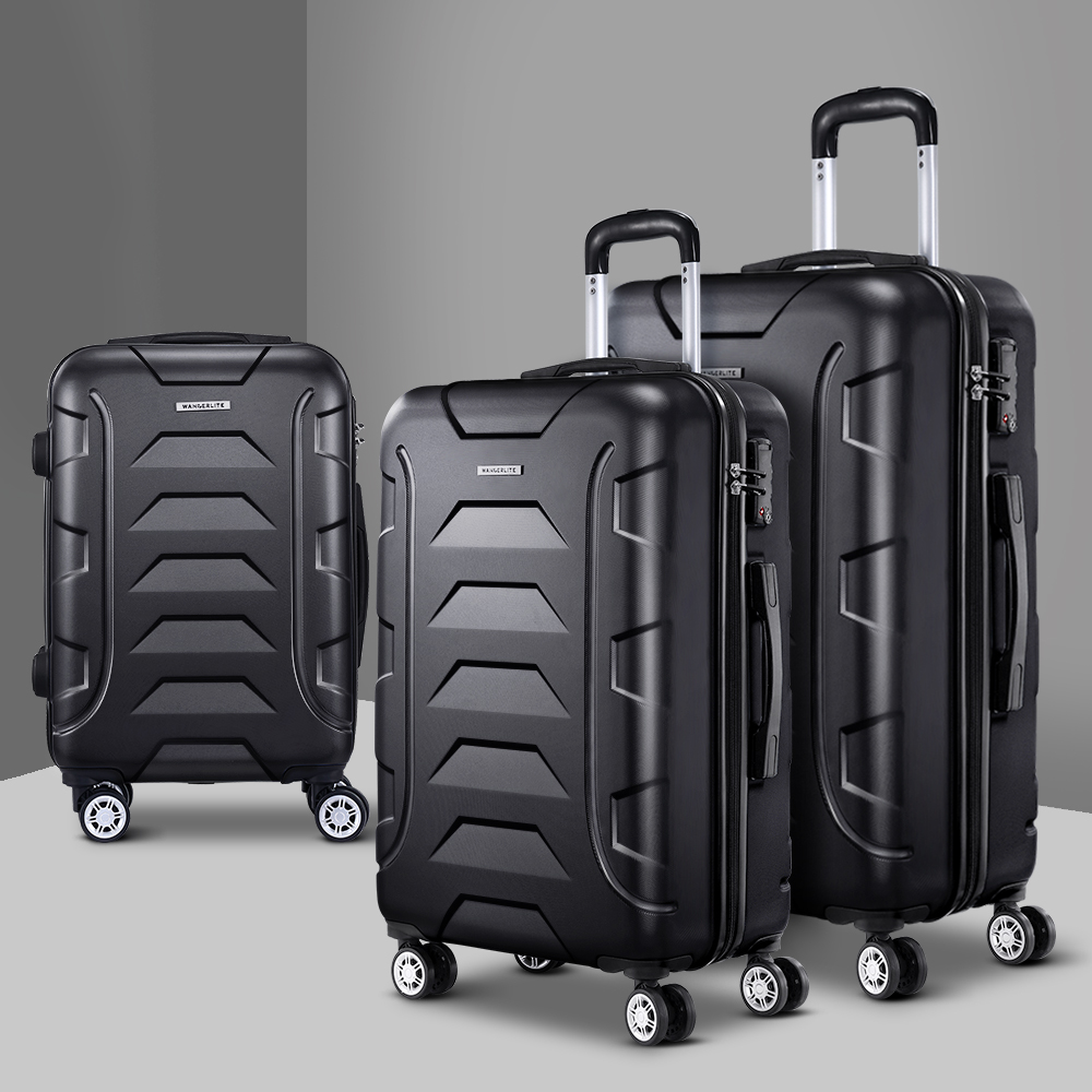 wanderlite 3set 20 24 28 inch luggage with tsa lock spinner case black