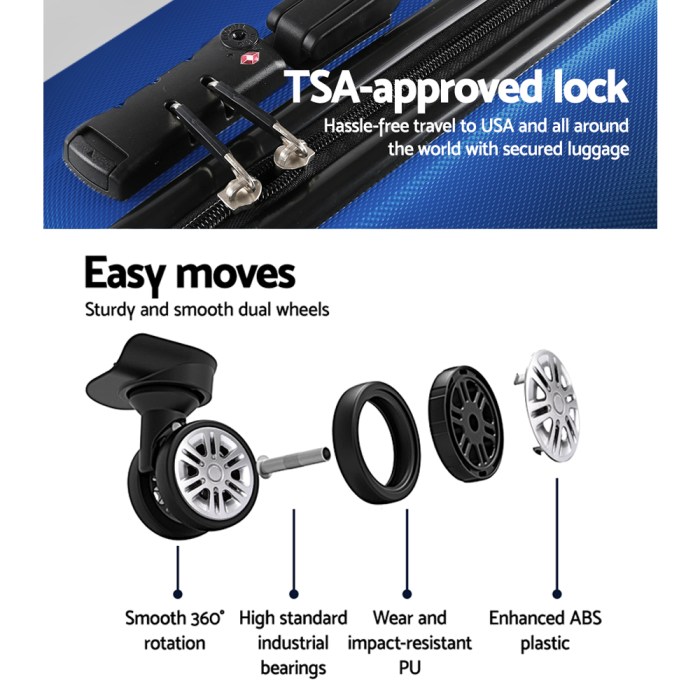 wanderlite 3set 20 24 28 inch luggage with tsa lock spinner case blue wanderlite 3set 20 24 28 inch luggage with tsa lock spinner case blue