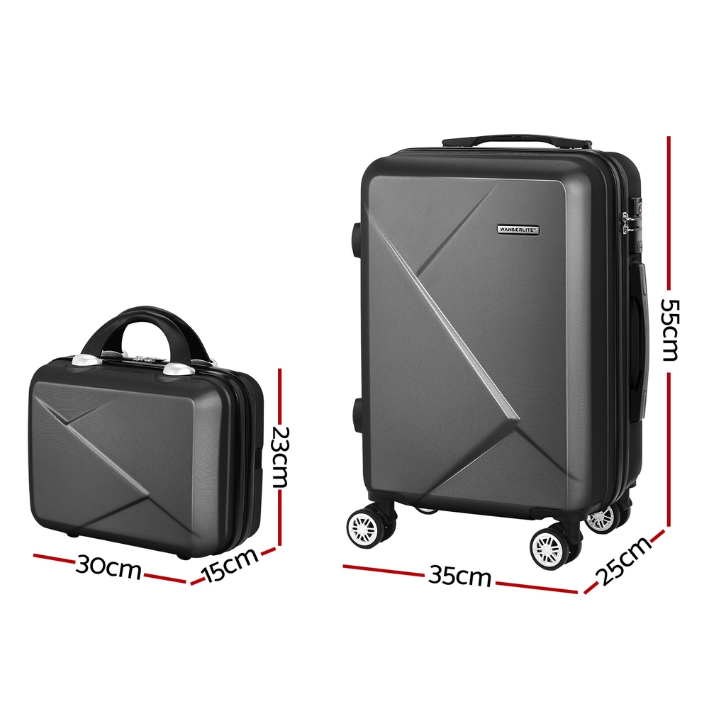 wanderlite 2set 20 inch luggage case with 12 inch handheld luggage box hard shell travel suitcase tsa lock black