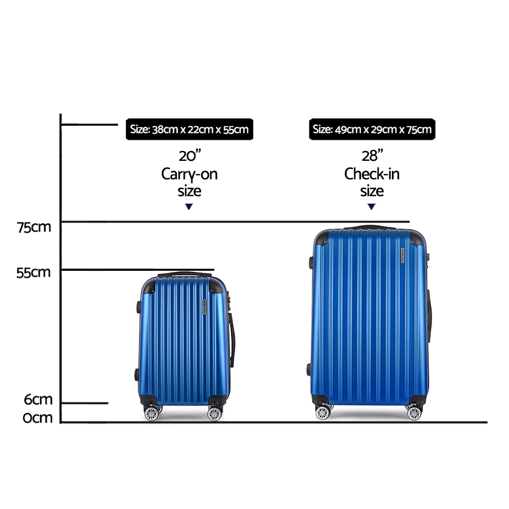 wanderlite 2 set luggage 20 28 inch with zipper lock carry on hard shell travel suitcase luggage case blue