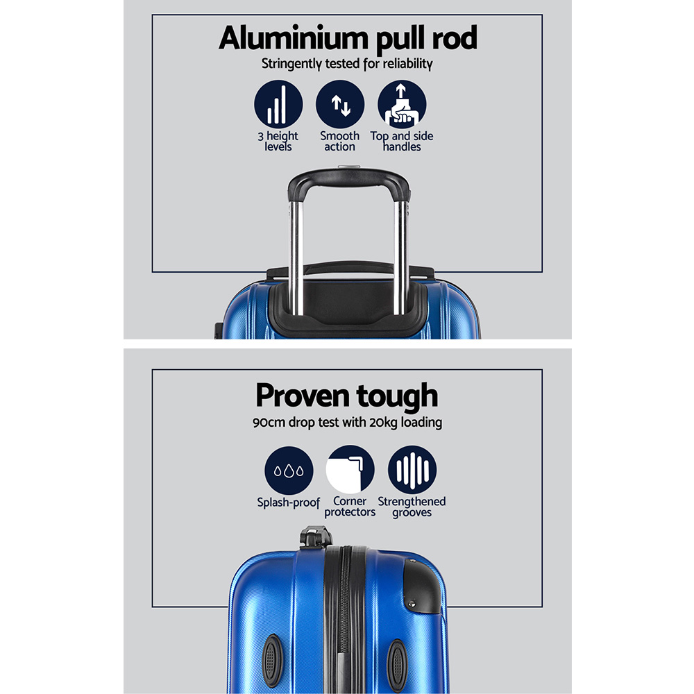 wanderlite 2 set luggage 20 28 inch with zipper lock carry on hard shell travel suitcase luggage case blue