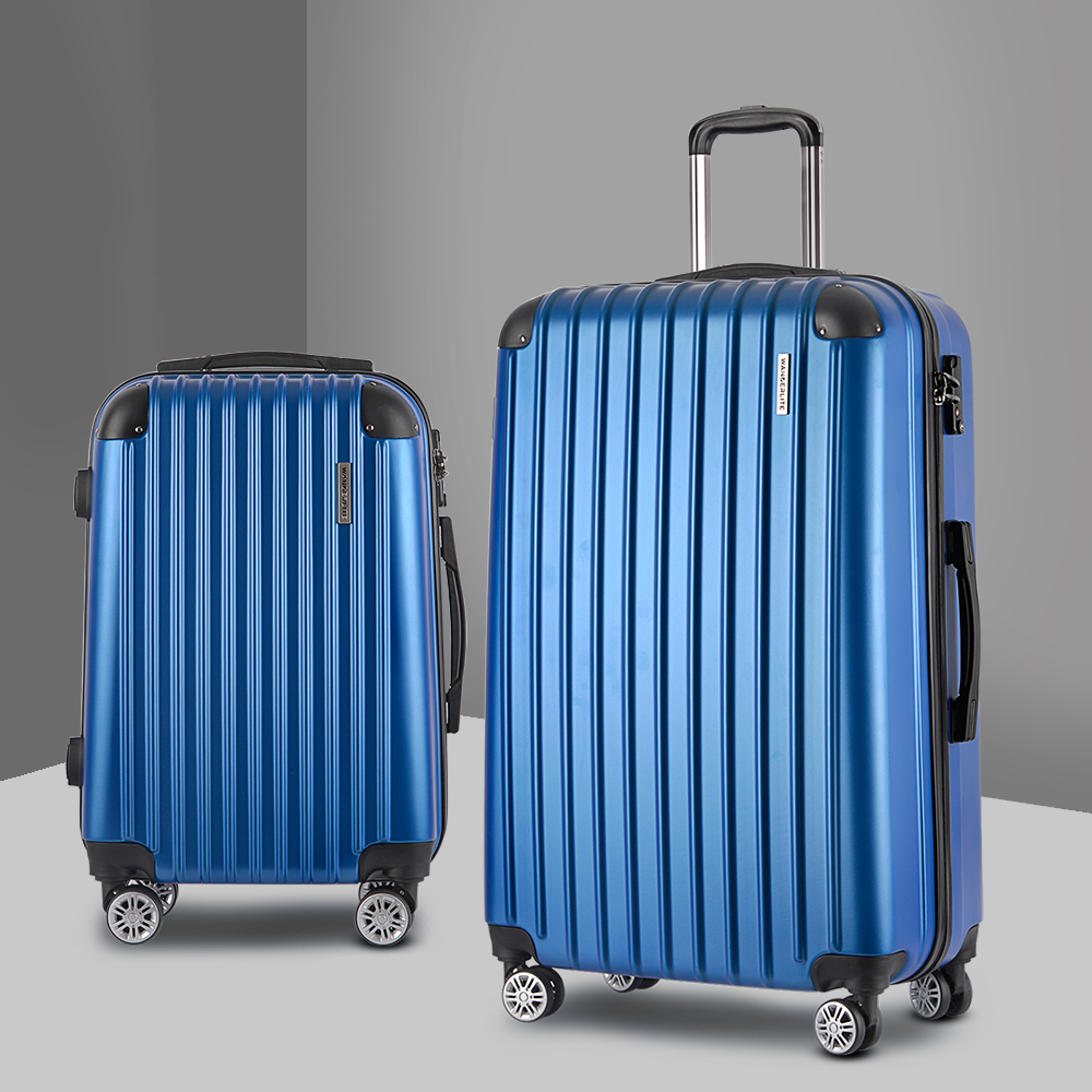 wanderlite 2 set luggage 20 28 inch with zipper lock carry on hard shell travel suitcase luggage case blue