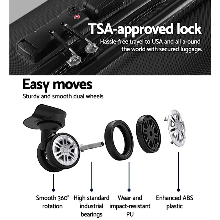 wanderlite 3set 20 24 28 inch luggage with tsa lock spinner case black