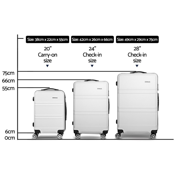 wanderlite 20 24" 28" luggage with tsa lock spinner travel suitcase carry on hard shell luggage case white"
