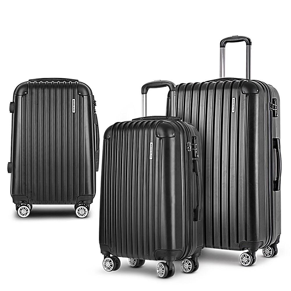 wanderlite 3 set luggage 20 24 28 inch with tsa lock spinner hard shell travel suitcase luggage organiser case black