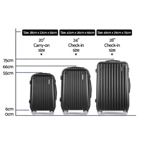 wanderlite 3 set luggage 20 24 28 inch with tsa lock spinner hard shell travel suitcase luggage organiser case black