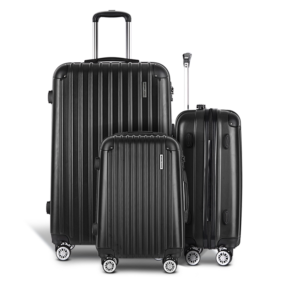 wanderlite 3 set luggage 20 24 28 inch with tsa lock spinner hard shell travel suitcase luggage organiser case black