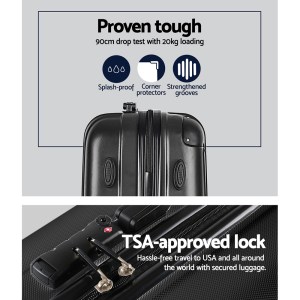 wanderlite 3 set luggage 20 24 28 inch with tsa lock spinner hard shell travel suitcase luggage organiser case black