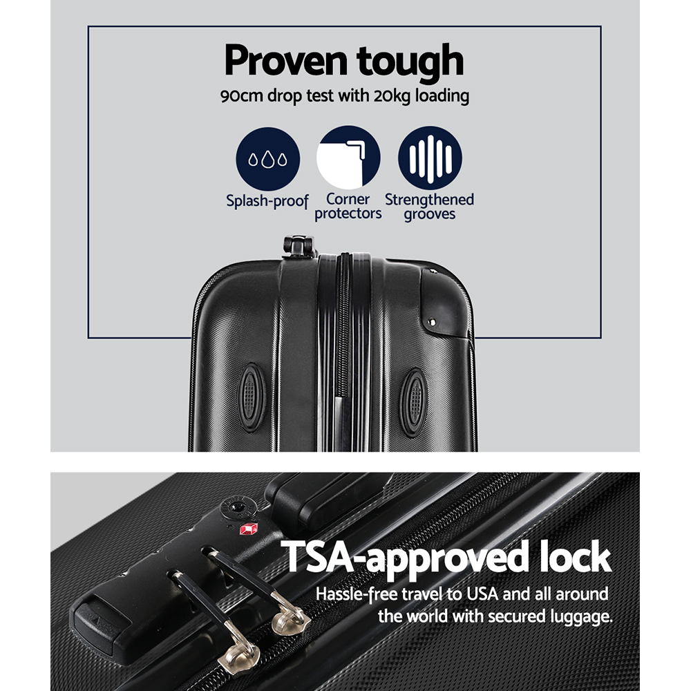 wanderlite 3 set luggage 20 24 28 inch with tsa lock spinner hard shell travel suitcase luggage organiser case black