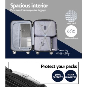 wanderlite 3 set luggage 20 24 28 inch with tsa lock spinner hard shell travel suitcase luggage organiser case black