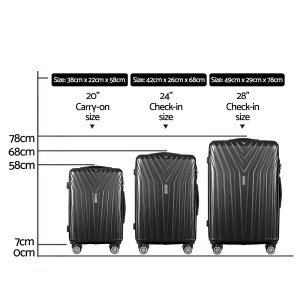 wanderlite 3 set luggage 20 24 28 inch suitcase with tsa lock carry on hard shell travel luggage organiser case black