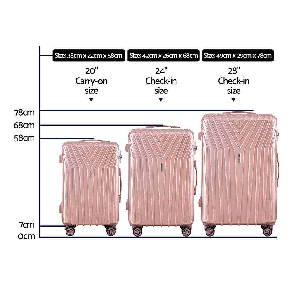 wanderlite 3 set luggage 20 24 28 inch suitcase with tsa lock carry on hard shell travel luggage organiser case pink