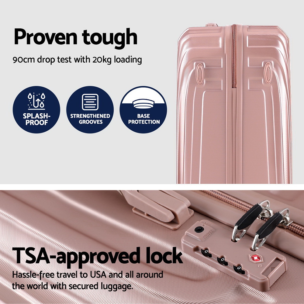 wanderlite 3 set luggage 20 24 28 inch suitcase with tsa lock carry on hard shell travel luggage organiser case pink