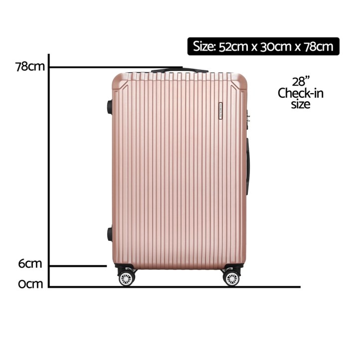 wanderlite 28 inch luggage set with tsa lockï¿½abs hard shell travel suitcase organiser luggage case rose gold
