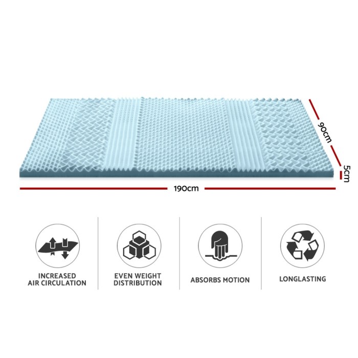 giselle bedding memory foam mattress topper 7 zone 5cm single
