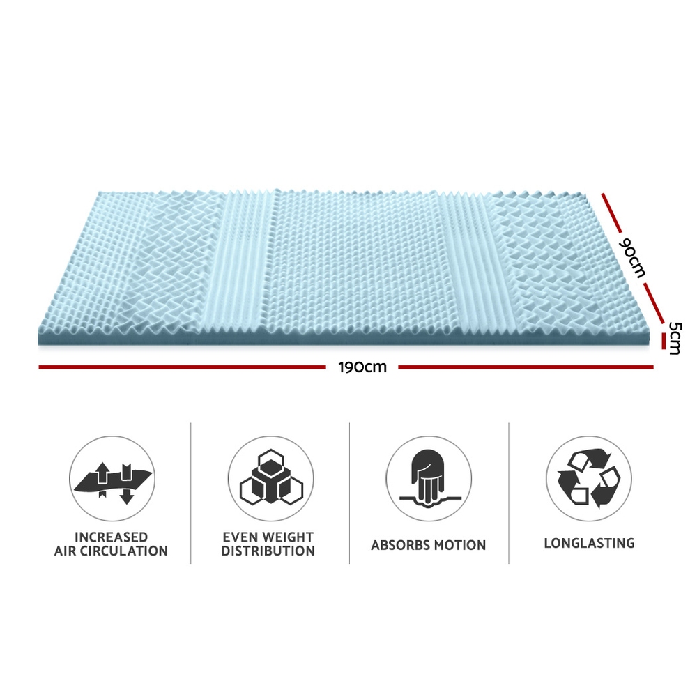 giselle bedding memory foam mattress topper 7 zone 5cm single