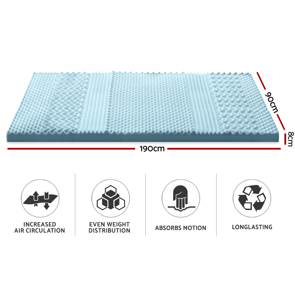 giselle bedding memory foam mattress topper 7 zone 8cm single