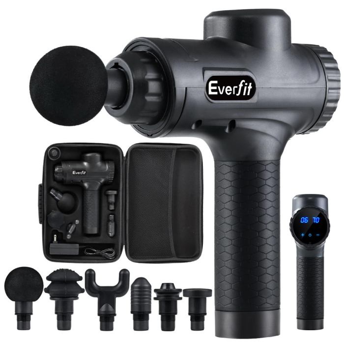 Everfit Massage Gun - 30 Speed Vibration Muscle Massager with 6 Heads, Chargeable, Black Everfit Massage Gun - 30 Speed Vibration Muscle Massager with 6 Heads, Chargeable, Black