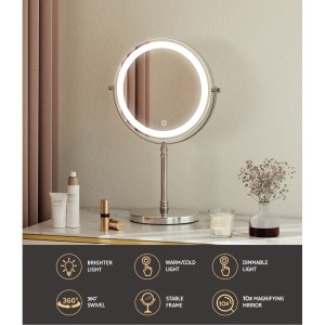 embellir makeup mirror 20x20cm 10x magnifying with led light rotation tabletop