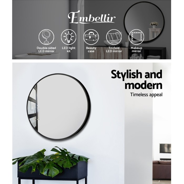 embellir wall mirror makeup 50cm home decor framed mirrors bathroom round black embellir wall mirror makeup 50cm home decor framed mirrors bathroom round black