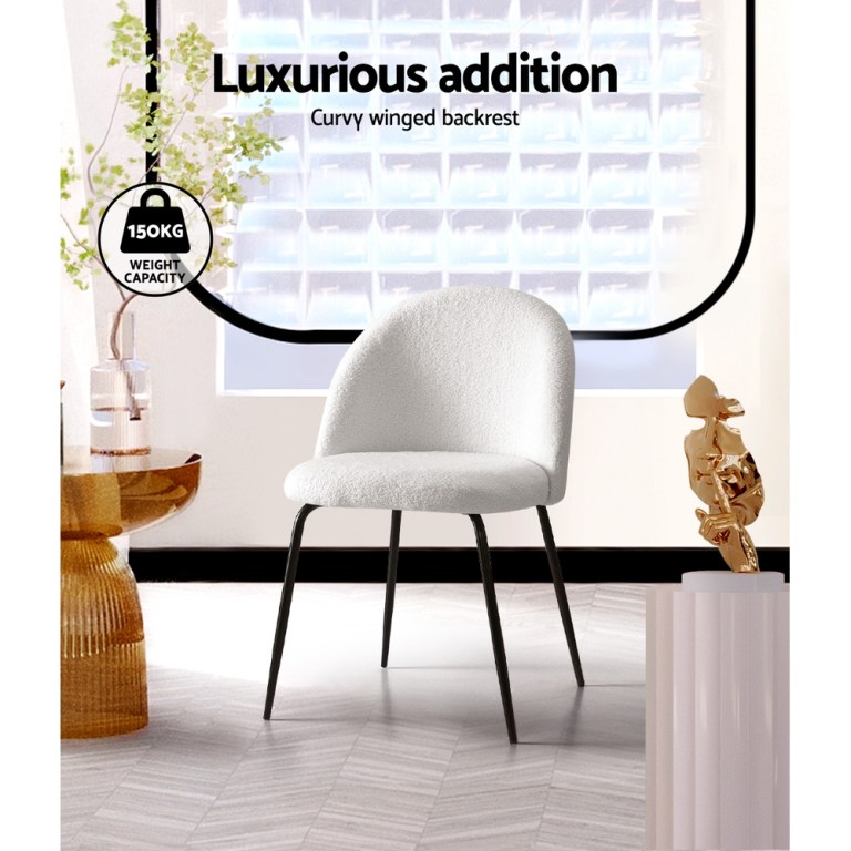 artiss dining chairs set of 2 sherpa boucle white