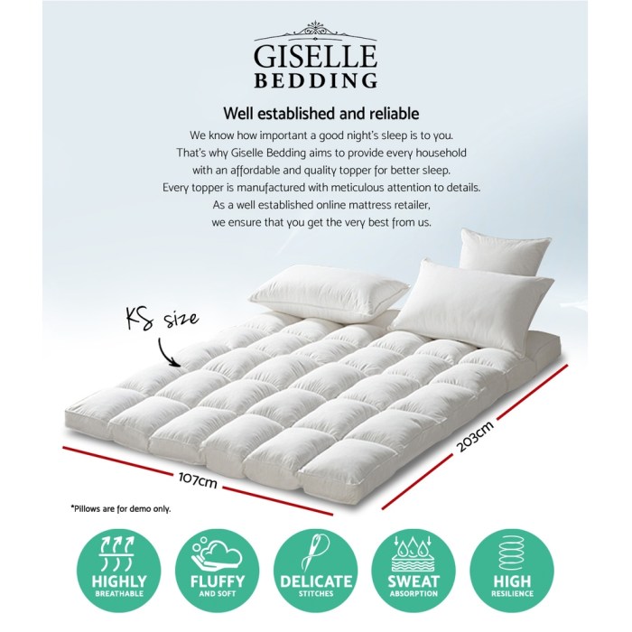 giselle bedding mattress topper pillowtop protector pad king single