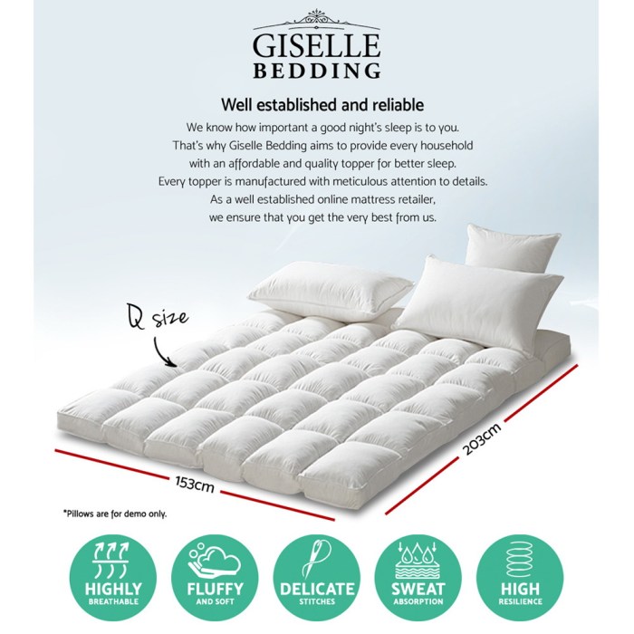 giselle queen mattress topper pillowtop 1000gsm microfibre filling protector