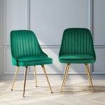 artiss dining chairs set of 2 velvet channel tufted green