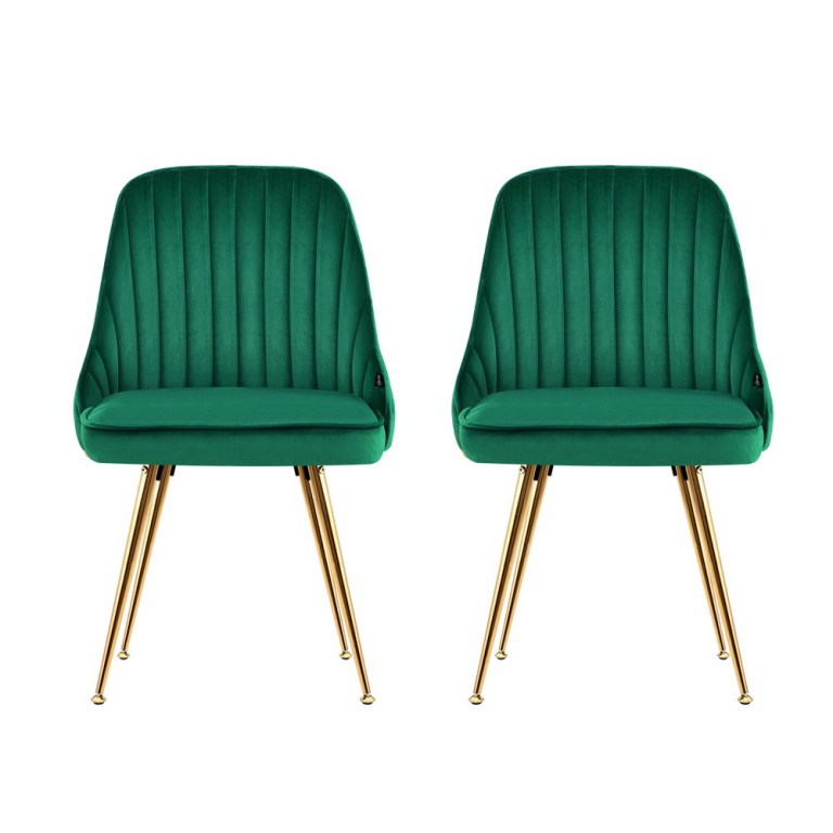 artiss dining chairs set of 2 velvet channel tufted green