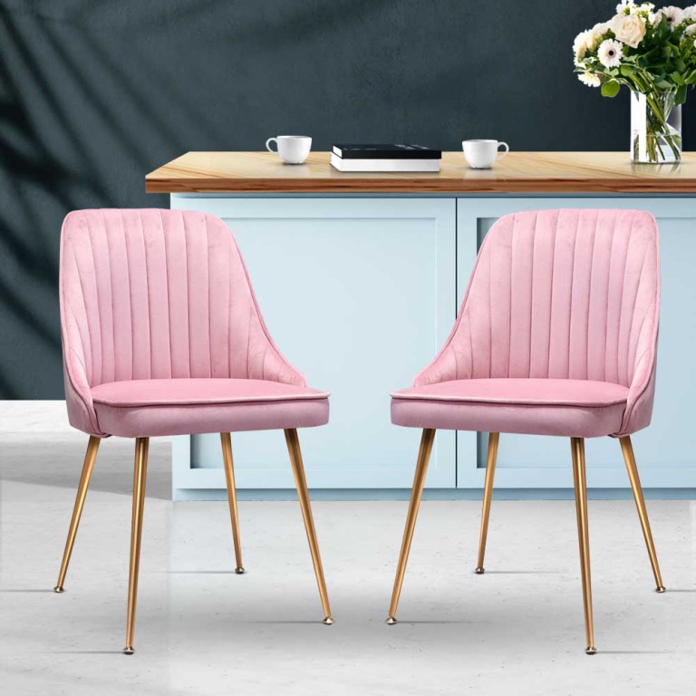 artiss dining chairs set of 2 velvet channel tufted pink artiss dining chairs set of 2 velvet channel tufted pink