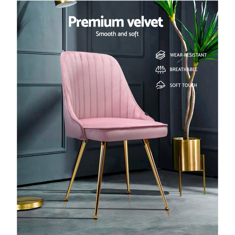 artiss dining chairs set of 2 velvet channel tufted pink artiss dining chairs set of 2 velvet channel tufted pink