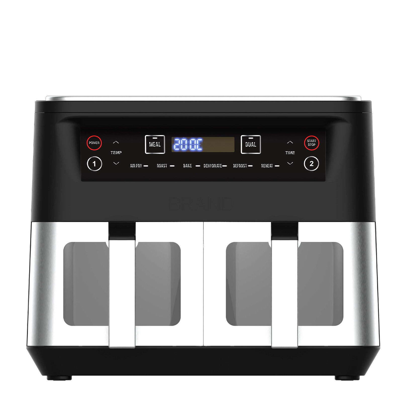 kitchen couture dual view 2 x 5 litre (10 litre) air fryer stainless steel