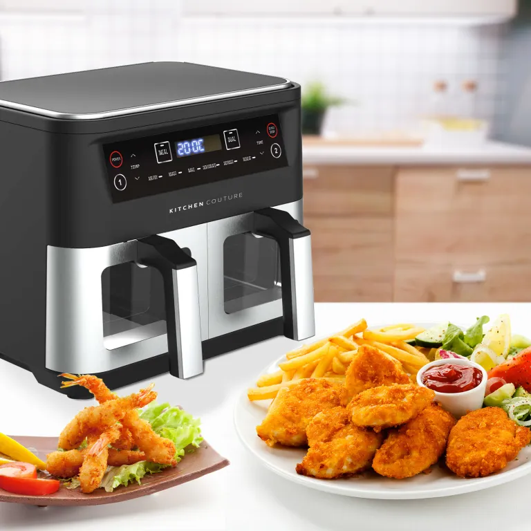 kitchen couture dual view 2 x 5 litre (10 litre) air fryer stainless steel kitchen couture dual view 2 x 5 litre (10 litre) air fryer stainless steel