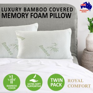royal comfort luxury bamboo covered memory foam pillow twin pack hypoallergenic