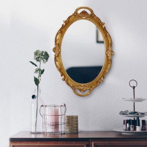 oval antique gold 25 x 38 cm vintage carved hanging wall mirror for bedroom and living room