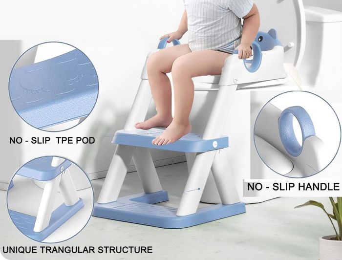 potty training seat ladder, kids boys girls, blue