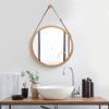 hanging round wall mirror 38 cm solid bamboo frame and adjustable leather strap for bathroom and bedroom hanging round wall mirror 38 cm solid bamboo frame and adjustable leather strap for bathroom and bedroom