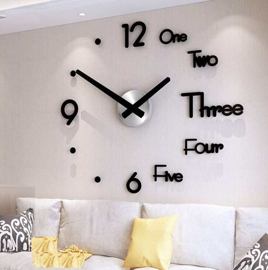diy wall clock modern frameless large 3d wall watch giant roman numerals for home living room and bedroom (small)