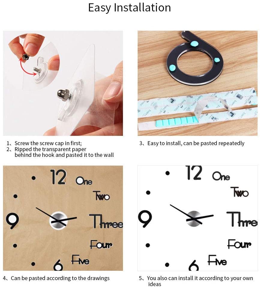 diy wall clock modern frameless large 3d wall watch giant roman numerals for home living room and bedroom (small)