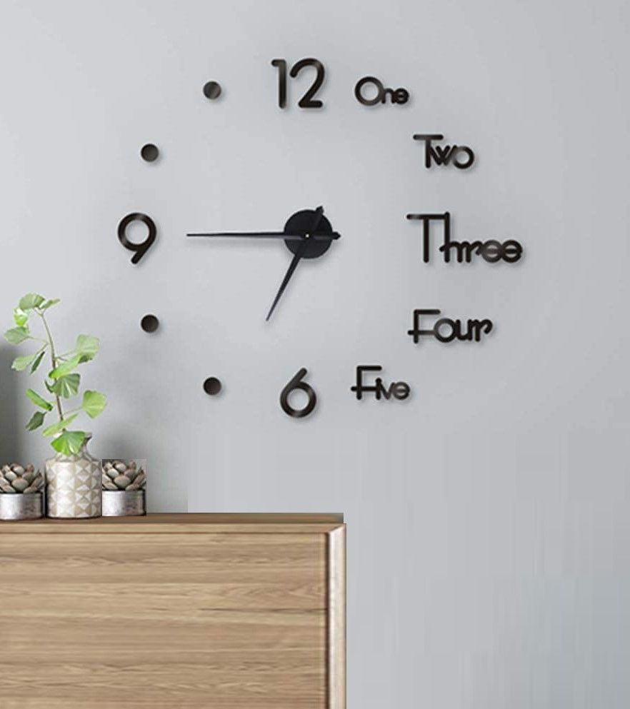 diy wall clock modern frameless large 3d wall watch giant roman numerals for home living room and bedroom (small)