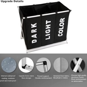 3 in 1 large 135l laundry clothes hamper basket with waterproof bags and aluminum frame (black) 3 in 1 large 135l laundry clothes hamper basket with waterproof bags and aluminum frame (black)