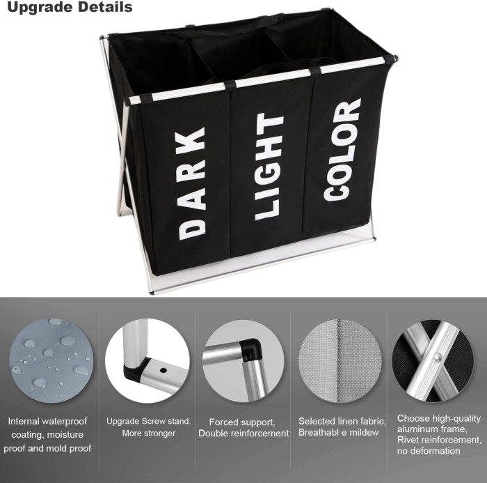 3 in 1 large 135l laundry clothes hamper basket with waterproof bags and aluminum frame (black)