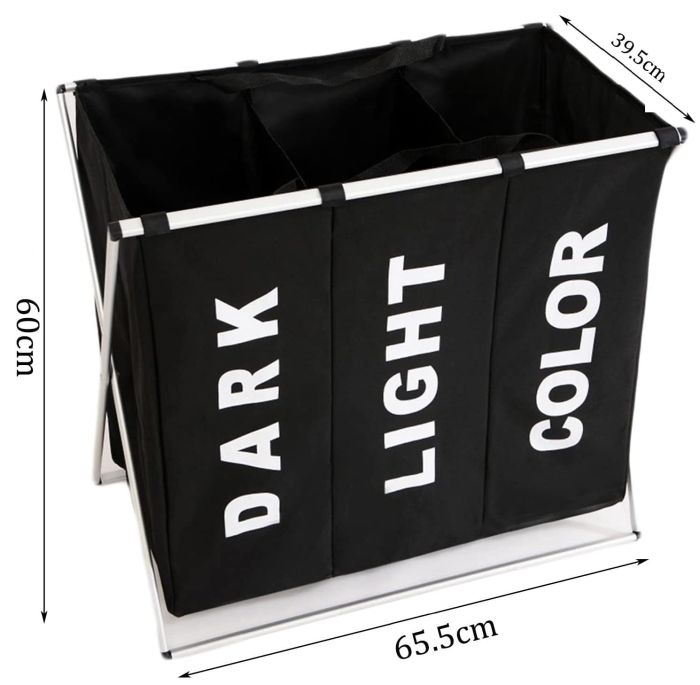 3 in 1 large 135l laundry clothes hamper basket with waterproof bags and aluminum frame (black)