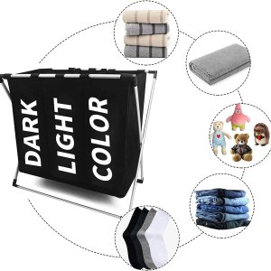 3 in 1 large 135l laundry clothes hamper basket with waterproof bags and aluminum frame (black) 3 in 1 large 135l laundry clothes hamper basket with waterproof bags and aluminum frame (black)